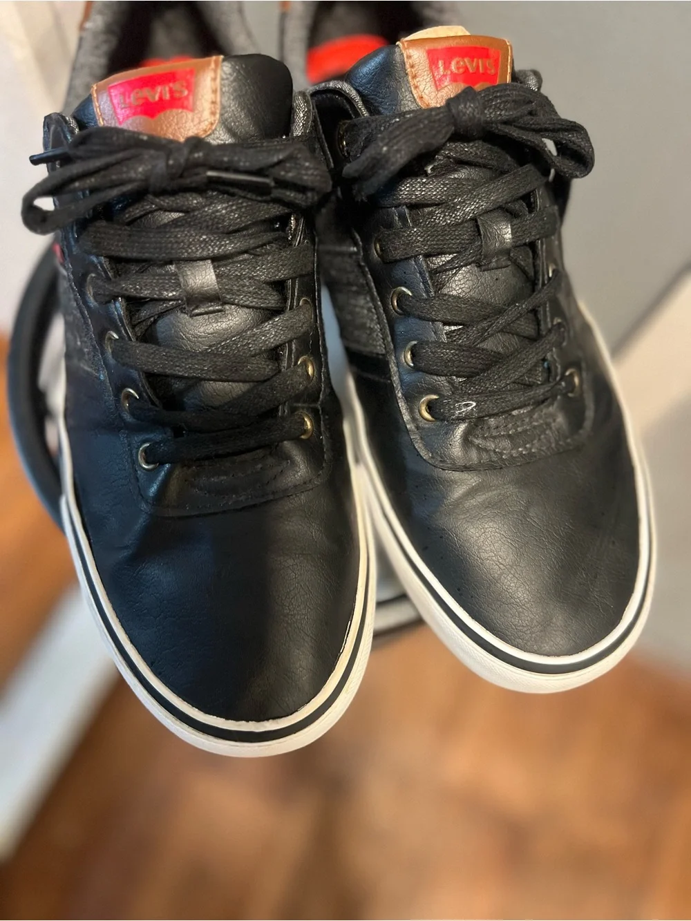 Levi's Men's Black and White Low-Top Sneakers with Red Accents